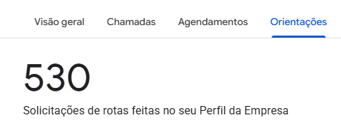 Print real do Google Perfil da Empresa: 530 solicitações de rota